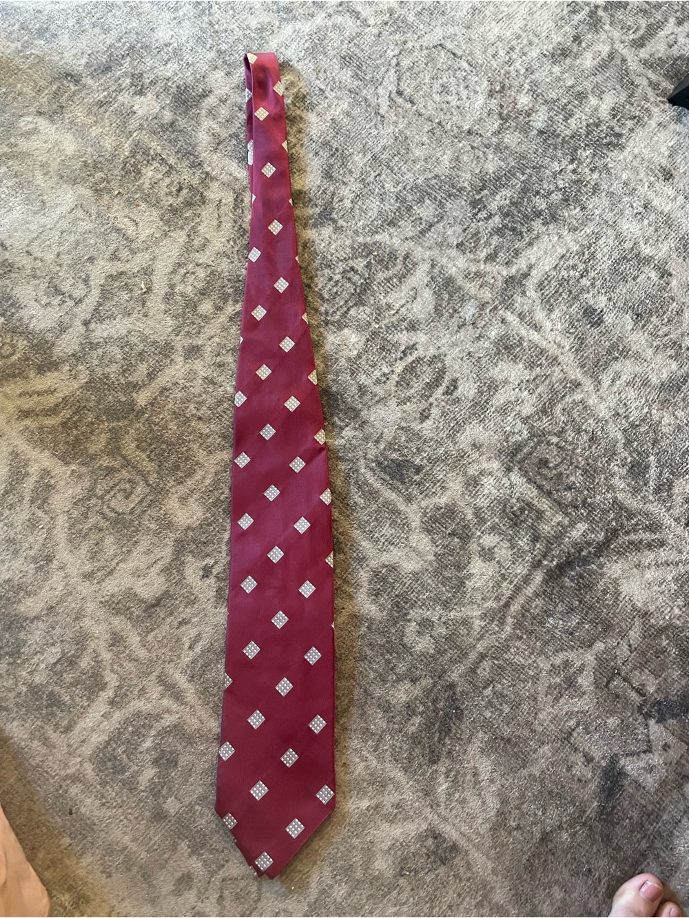 Armani Collezioni Burgundy Tie with Silver Diamond Motif